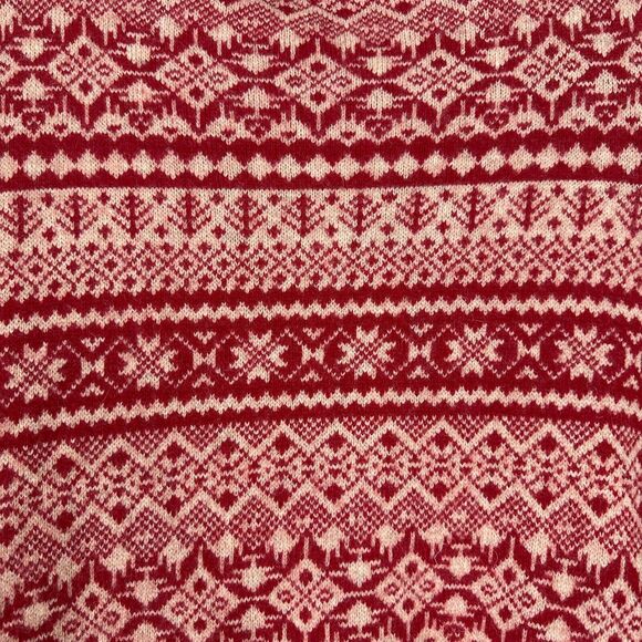 Eddie Bauer Cardigan Womens Small Red Fair Isle Lambswool Sweater Christmas Cozy - Picture 2 of 11